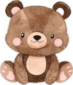 a watercolor drawing of a brown teddy bear