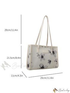 Bird in Bag - Fabric Floral Pattern Double Handle Shoulder Bag with Zipper Opening Tote for Womens Daily Use Spring Shoulder Bag For Daily Use With Zipper, Chic Canvas Bag With Zipper For Daily Use, Chic Canvas Bag With Zipper Closure For Daily Use, Chic Daily Use Canvas Bag With Zipper, Daily Use Zipper Pouch Bag, Spring Rectangular Satchel With Zipper Closure, Chic Rectangular Canvas Bag With Zipper Closure, Spring Satchel With Zipper For Daily Use, Spring Satchel With Zipper Closure For Daily Use