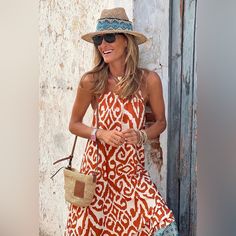 Bold Geometric Pattern For A Unique Style Statement. Comfortable And Flowy Fabric That Drapes Beautifully. Sleeveless Design To Keep You Cool On Hot Days Maxi Length For A Trendy And Elegant Look. This Maxi Dresses Are Perfect For Casual Outings, Beach Vacations, Or Summer Parties. Orange Halter Neck Sleeveless Dress For Vacation, Orange Sleeveless Dress For Beach Vacation, Orange Sleeveless Maxi Dress For Vacation, Chic Orange Sleeveless Beach Dress, Orange Sleeveless Dress For Summer Vacation, Orange Sleeveless Summer Dress For Beach Season, Orange Sleeveless Dress For Beach Season, Chic Orange Sleeveless Dress For Vacation, Beach Boho Print Maxi Dress With Spaghetti Straps