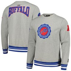 Men's Buffalo Bills Pro Standard Heather Gray Crest Emblem Pullover Sweatshirt Buffalo Bills Sweatshirt, Buffalo Bills Gear, Nfl Buffalo Bills, Fabric Applique, Uniform Design, The Buffalo, Quarter Zip Sweatshirt, Embroidered Fabric, Buffalo Bills