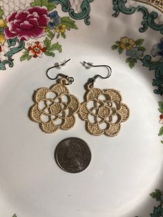 Lace Earrings Embroidered Earrings Dainty Earrings - Etsy Handmade Beige Flower Earrings For Gift, Handmade Beige Flower Earrings As Gift, Eagles Colors, Embroidered Earrings, Embroidered Jewelry, Lace Earrings, Embroidered Towels, Earrings Dainty, Earring Crafts