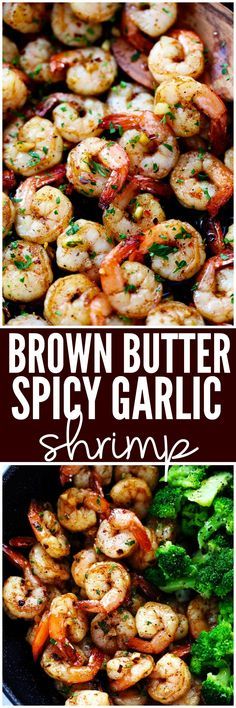 brown butter spicy garlic shrimp with broccoli and carrots