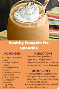 Autumn Smoothie, Healthy Pumpkin Pie, Healthy Pumpkin Pies, Simple Family Meals, Pumpkin Pie Smoothie, Pumpkin Smoothie, Smoothie Recipes Healthy Breakfast, Breakfast Smoothie Recipes, Smoothie Drink Recipes