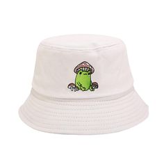 PRICES MAY VARY. 【Find Your Style】: Cute aesthetic frog with mushrooms bucket hat. This fishing hat is really special thanks to an adorable froggy with mushroom hat and surrounded by cute small mushrooms are embroidered on front of the beige fisherman sun cap. Makes a unique gift idea for anybody who loves nature, gardening, frog and froggie lover, toad fan, cottagecore aesthetic lover. Fun and cool, great for partying and going out! 【Features】: Made of high quality cotton and Polyester. This bu Cute Bucket Hat For Outdoor, Cute Outdoor Bucket Hat, Cute White Bucket Hat For Outdoor, Green Bucket Hat For Streetwear, Green Bucket Hat For Summer Streetwear, Green Short Brim Bucket Hat For Streetwear, Adjustable Green Bucket Hat For Streetwear, Novelty Spring Bucket Hat, Spring Novelty Bucket Hat