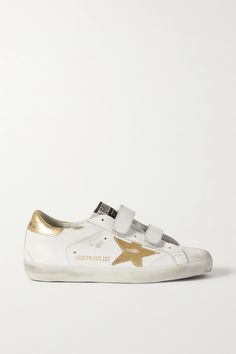 White Old School distressed leather sneakers | Golden Goose | NET-A-PORTER School Sneakers, Retro Tennis, Perfect Imperfection, Golden Goose Sneakers, Golden Goose Shoes, Sneakers For Women, Grad Gifts, Clothes Horse, Distressed Leather