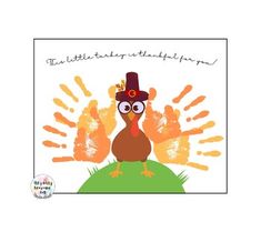 a turkey with a top hat and hand prints on it