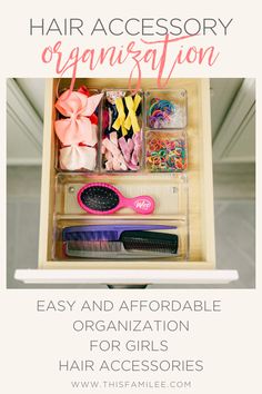 Easy and Affordable Girl's Hair Accessory Organization - This Familee Hair Accessory Organization, Toddler Storage, Accessories Drawer, Hair Product Storage, Hair Product Organization, Accessories Organization, Toddler Organization, Toddler Hair Accessories, Hair Accessories Storage