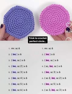 two crochet circles are shown next to each other, with the same size