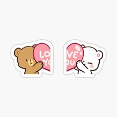 two stickers that say i love you and one has a teddy bear holding a heart