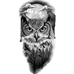 an owl with big eyes is shown in black and white