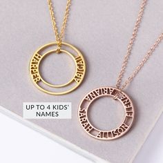 "** Necklace For Mom With Children' Names. This necklace is special Personalized Gift For Mom, a great piece of Mom Jewelry for daily use and every special occasions. I T E M ∙ D E T A I L S * Word limits: 5 names * By default, silver items comes with BLACK engraving and gold-plated item comes with CLEAR engraving. * Each name is separated by 1 stone. Max 5 stones * Material: Sterling silver * Dimensions: Circle measures approx. 7/8\" (23mm) in diameter * Finishing color: Silver, 18k Gold or Ros Necklaces For Moms Personalized, Mom Necklace Kids Names, Customised Birthday Gifts, Xmas Gifts For Mom, Nana Necklace, Gold Character, Mom Jewelry Personalized, Necklace With Kids Names, Children Names