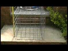 a dog cage sitting on top of a cement step