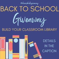 back to school giveaway with books and pencils on the shelf in blue background