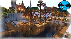 Medieval Ship Minecraft, Minecraft Port Town, Ship In Minecraft, Minecraft Port, Ship Minecraft, Minecraft Ship, Medieval Ship, Minecraft Building Guide, Port Town