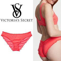 Victoria's Secret Ruffle Cheeky Bikini Bottom; In Coral Blaze. Define Your Cheeks In A Ruffled Style With Strategic Ruching In Back. Size Small Low Rise Ribbed Fabric Moderate Back Coverage 85% Polyamide/15% Elastane Mfr. Color “Coral Blaze”, Aka Neon Pinkish-Orange Nwt - Brand New Condition, Without Flaws. #Si224-7 Style Tags: Bright, Summer, Poolside, Resort-Wear, Vacation, Beach Ready Pink Ruched Beachwear Swimwear, Flirty Pink Swimwear For Pool, Flirty Pink Swimwear, Pink Ruched Party Swimwear, Pink Ruched Beach Bottoms, Pink Ruched Bottoms For Beach, Victoria's Secret Pink Beachwear Bottoms, Pinkish Orange, Ruffles Fashion