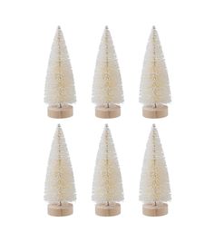 six white plastic christmas trees on wooden bases with wood base, set of 6 by the holiday aisle