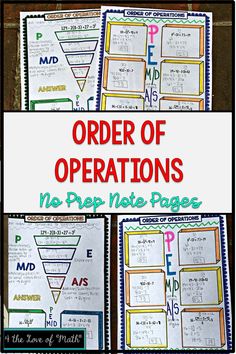 the order of operations posters for students to use in their classroom's workbook