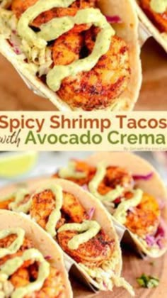 this spicy shrimp tacos with avocado cream is the perfect appetizer to serve