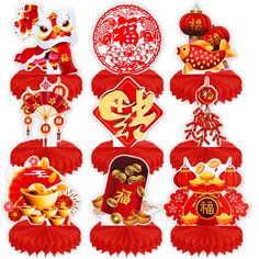 PRICES MAY VARY. Chinese New Year Party Table Centerpieces Set: You will receive 9pcs Chinese new year themed paper centerpieces, contain traditional Chinese new year elements design such as orange, China Knot, flower fans, Fu character, The Monster Nian, Dragon, Red envelopes, firecracker, red lanterns, shoe-shaped gold ingot, full of festive atmosphere, make your Spring Festival unforgettable! Quality Materials: Honeycomb base made of paper while 2024 NYE decoration table toppers made of premi New Year Table Decoration, Nye Decorations, Paper Centerpieces, New Year Eve Party, Gold Ingot, Red Lanterns, Chinese New Year Party, New Year Table, Chinese New Year Gifts