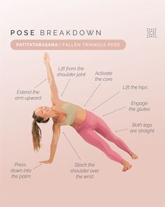 a woman doing yoga poses with the words pose breakdown on her chest and back