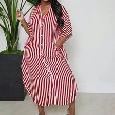 Women’s Striped Print Pocket Button Front Shirt Dress, Casual Batwing Sleeve Notched Neck Long Dress.New With Tags Casual Striped V-neck Shirt Dress, Casual Striped Shirt Dress With V-neck, Vacation Striped Button-up Shirt Dress, Vacation Striped Shirt Dress With Buttons, Striped Button-up Shirt Dress For Vacation, Casual Striped Shirt Dress With Buttons, Striped Shirt Dress With Buttons For Vacation, Vacation Shirt Dress With Stripes And Buttons, Striped Shirt Dress With Buttons For The Beach