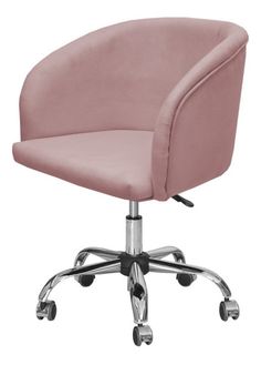 a pink office chair with chrome wheels and casteors on an isolated white background photo