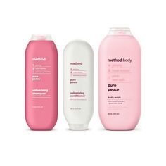 Turn your shower into the kind of escape you need right now with pure peace volumizing shampoo + conditioner. each formula is infused with delightful igredients like peony + rose water, and a scent that's sure to set the mood. the good vibes just keep going. peace out. Size: 3.4 oz.  Color: Multicolor. Method Shampoo And Conditioner, Best Shampoo And Conditioner For Oily Hair, Method Shampoo, Body Collage, Blender Projects, Good Shampoo And Conditioner, Shampoo And Conditioner Set, Body Shampoo, Just Keep Going