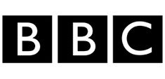 the bbc logo is shown in black and white, as well as letters that spell out abc