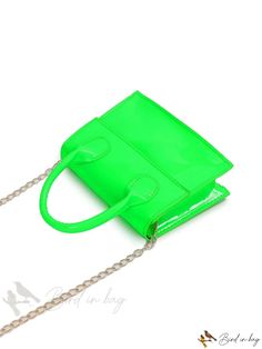 Bird in Bag - Neon Green Chain Flap Square Bag Green Tote Bag With Chain Strap, Green Satchel With Chain Strap For Everyday, Green Satchel With Chain Strap For Daily Use, Green Chain Strap Bag For Shopping, Green Rectangular Satchel For Party, Casual Green Bag With Chain Strap, Neon Bag, Bag Bag, Bird In Bag