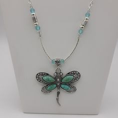 Handmade Bohemian Dragonfly Necklace, Bohemian Handmade Dragonfly Necklace, Nickel Free Adjustable Dragonfly Necklace, Bohemian Silver Dragonfly Necklace, Nickel-free Blue Dragonfly Jewelry, Spring Necklace, Large Pendant Necklace, Dragonfly Jewelry, Blue Beaded Necklace