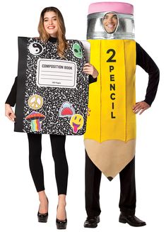 two people are dressed up in costumes for halloween