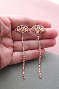 Rose Gold Art Deco Earrings Crystal Fan Earrings Statement Earrings Dangle Earrings Wedding Jewelry Fan Jewelry Gift for Her, 1920s Earrings - Etsy UK Dangle Earrings Wedding, Fan Jewelry, Fan Earrings