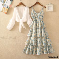 Olivia Mark - Charming Daisy Print Dress: Versatile and Trendy Floral Maxi Dress with Sweet and Salty Charm Sundress Aesthetic, Flower Patchwork, Daisy Print Dress, Terry Cloth Dress, Patchwork Sleeve, Extra Long Sleeves, Floral Sundress, Daisy Print, Sweet And Salty