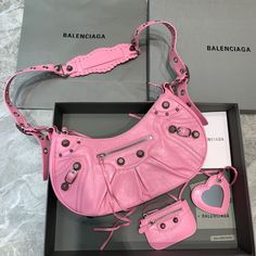 Balen Le Cagole XS Shoulder Bag In Pink Mirror Bag, Heart Mirror, Balenciaga Bag, Bago, Satchel Bags, Shoulder Pads, Real Leather, Designing Women, Contact Us