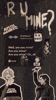 a black and white poster with various stickers on it's side that says run mine?