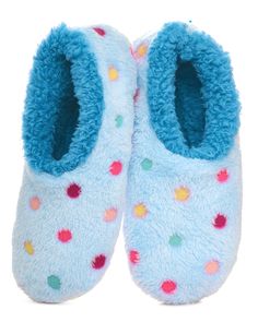 PRICES MAY VARY. SNOOZIES SLIPPER SOCKS - Lotsa Dots colorful art design on each slipper that are lined with a soft Sherpa fleece inside. VERY COMFORTABLE - Soft, comfy, warm and just simply adorable. Slipper socks keep feet warm even on the coldest of days! They work in warm climates too where air conditioning keeps floors cold. ANTI SKID SLIPPER SOCKS - Each pair of slipper socks has a non skid sole so you can feel safe wearing them on wood or tile floors. SIZES - Womens Sizes - Small (5-6), M Blue Toes, Socks Womens, Cozy Slippers, Spots Pattern, Slippers For Women, Fuzzy Slippers, Tie Dye Cotton, Slippers Cozy, Polka Dot Design