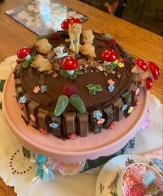 a chocolate cake sitting on top of a table