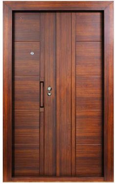 a wooden door with two side panels