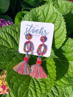 "Great summer earrings! Lightweight style & colorful design liven up any occasion 💕🔥 Measures 3.5\" long - - - - - Thank you for your interest in LMStoehr Designs! Be sure to follow us online for discounts, giveaways & deals! FACEBOOK.com/LMStoehrDesigns TWITTER.com/LMStoehrDesigns INSTAGRAM.com/LMStoehrDesigns" Fun Beaded Dangle Earrings For Beach, Trendy Multicolor Beaded Earrings For Summer, Colorful Dangle Beaded Earrings For Summer, Vibrant Beaded Earrings For Summer Beach, Vibrant Summer Dangle Beaded Earrings, Multicolor Fun Earrings For Vacation, Spring Beach Tassel Drop Earrings, Trendy Multicolor Earrings For Vacation, Fun Multicolor Earrings For Vacation