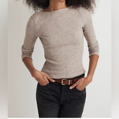 Madewell Boatneck Button Long-Sleeve Top Nwt Size Xl Color: Oatmeal Heather 50% Viscose 30% Polyester 20% Polyamide New With Tags But One Flaw In Stitching Seen In Last Photo Versatile Fitted Sweater For Everyday, Everyday Fitted Sweater With Buttons, Fitted Everyday Sweater With Buttons, Fitted Sweater With Buttons For Everyday, Everyday Winter Tops With Buttons, Winter Everyday Tops With Buttons, Fall Crew Neck Tops With Button Closure, Fall Tops With Button Closure And Crew Neck, Winter Workwear Top With 3/4 Sleeves