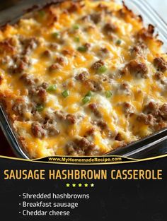 sausage hashbrown casserole with green onions and cheese