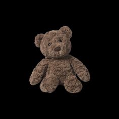 a brown teddy bear sitting in the dark