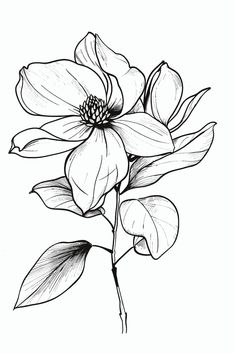 a black and white drawing of a flower