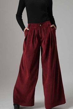 Corduroy wild leg palazzo pants 0749# – XiaoLizi Palazzo Pants Fall, Cullotes Pants, Long Linen Pants, Corduroy Pants Outfit, Blue Linen Pants, Maxi Pants, Outfits 70s, Drawstring Waist Pants, Tailored Clothes