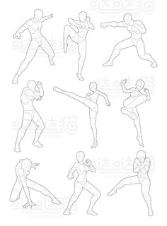 an outline drawing of various poses for the body