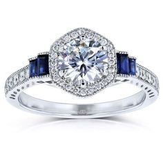 Moissanite Sapphire and Diamond 6-prong Halo Art Deco Ring 1 1/2 CTW 14k White Gold – Kobelli Sapphire Ring Designs, Halo Art, Cushion Halo Engagement Ring, Diamond Bridal Ring Sets, White Sapphire Engagement Ring, White Sapphire Ring, Sapphire Engagement Ring, Deco Ring, Natural Blue Sapphire