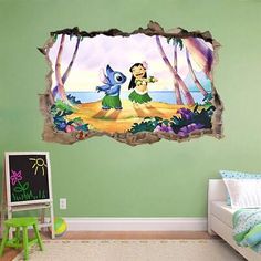 the little mermaid wall decal is shown in this child's room with green walls