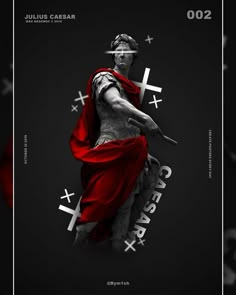 the poster for jesus caesar is shown in black and white, with an image of a man