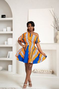 SOMIE African Print One-shoulder Mini Dress African Formal Dress, Mini Dress Off Shoulder, Off Shoulder Neckline, Women Right, African Print Clothing, Best African Dresses, African Inspired Clothing, Dress Off Shoulder, Wax Fabric