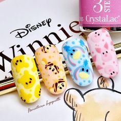 Piglet Nails Winnie The Pooh, Winnie Pooh Nails Art Designs, Winnie The Pooh Gel Nails, Whinney Pooh Nails, Up Disney Nails, Character Nail Art Disney, Wreck It Ralph Nails, Disney Inspired Nails Gel, Eeyore Nail Art